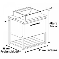 Gabinete para Banheiro com Cuba 80cm Palermo Cimento: Modernidade e Estilo Industrial - imagem 2