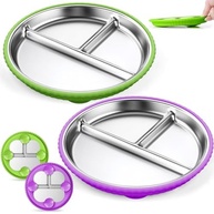 Pratos Infantil Aço Inox com Sucção | 2 Unidades 23cm, Mangas Silicone Antiderrapantes, Design Dividido, Sem BPA - imagem 2