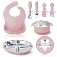 Conjunto de Alimentação Infantil em Aço Inoxidável 304 - Pratos Divididos, Talheres e Babador - imagem 2