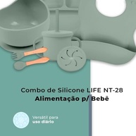 Combo Silicone Life NT-28 Alimentação Infantil Verde - Prato, Tigela, Caneca com Canudo e Talheres - imagem 4