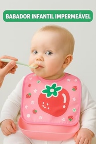 Babador Infantil Impermeável com Coletor de Migalhas Estampa Morango Rosa Fecho Ajustável Fácil de Limpar para Bebês - imagem 4