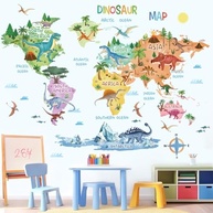Adesivos de Parede com Mapa do Mundo Dinossauro - Decalque Autoadesivo para Quarto Infantil - imagem 2