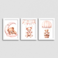 Quadro Decorativo Urso Teddy Bear para Quarto Infantil - Kit com 3 Quadros Encantadores - imagem 1
