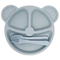 Prato com Divisória + Talheres Infantil em Formato de Urso Azul - Ideal para Introdução Alimentar BLW - imagem 4