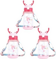 Garrafa Infantil Rosa com Canudo - Alce Desenhado 600ml para Meninas - imagem 4