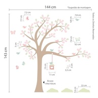 Adesivo de Parede Infantil para Quarto de Meninas - Árvore com Pássaros Coloridos - imagem 3