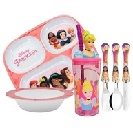 Yangzi - Kit Refeição Infantil Princesas Disney 6 Peças com Prato Divisórias, Tigela, Copo e Talheres - imagem 1