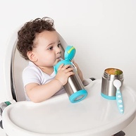 Kit Infantil Garrafa Térmica + Pote Térmico Bebê Azul - Manutenção de Temperatura Segura - imagem 4