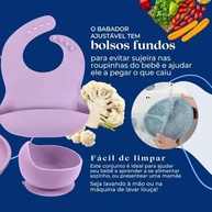 Kit Alimentação Infantil em Silicone Azul - Prato com Ventosa, Talheres, Tigela, Copo e Babador Seguro - imagem 5