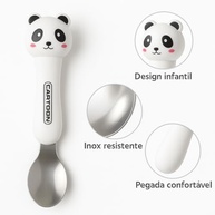 Conjunto de Talheres Infantis com Estojo em Inox - Tema Panda | Garfo e Colher para Lancheira - imagem 4