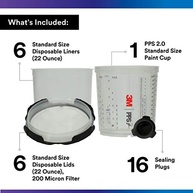 3M PPS 2.0 Kit de iniciante para pistola de pintura com copo, tampas e forros, 26172, 650 ml, filtro de 200 mícrons, uso para carros, móveis, casa e mais, 1 copo de tinta, 6 tampas e forros descartáveis, 16 plugues de vedação - imagem 3