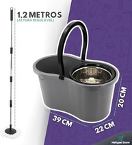 Mop com Balde Giratório Cesto Inox 9L - Esfregão Lava e Seca com 2 Refis Microfibra - imagem 4