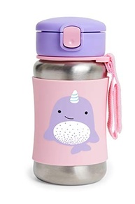 Garrafa de Aço Inox Zoo Baleia Narval Skip Hop Azul - 350ml com Canudo Flexível e Capa Antiderrapante - imagem 2