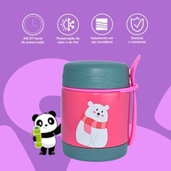 Pote Térmico Infantil Rosa 320ml com Garfo de Bambu - Aço Inox Seguro e Livre de BPA - imagem 3