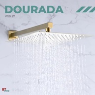 Chuveiro Ducha Slim 20x20 Quadrada Inox Dourado com Cano para Banheiro - imagem 4