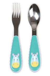 Kit de Talheres Zoo Unicórnio Skip Hop Azul - Aço Inox com Silicone Seguro para Crianças - imagem 2