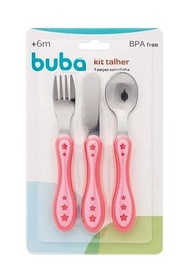 Kit Talher 3 Peças Estrelinha Rosa - BUBA Anatômico em Aço Inoxidável - imagem 4