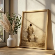 Quadro Decorativo Jesus e Ovelha - Arte Cristã Inspiradora com Moldura para Parede - imagem 5