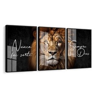 Quadro Decorativo Leão de Judá - Religioso com Frase Inspiradora, Moldura Preta e Vidro - imagem 2