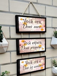 Kit 3 Quadros Decorativos com Frases Inspiradoras - Moldura Preta e Cordas - imagem 2