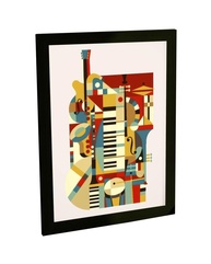 Quadro Decorativo Música com Ilustração de Instrumentos Musicais Minimalista - Moldura Pronta para Pendurar - imagem 1