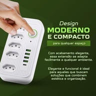 Régua de Energia Inteligente: 5 Tomadas, 4 USB + 1 USB-C, 2m, 2500W, Bivolt e Proteção - imagem 3