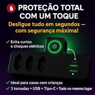 Régua de Energia Inteligente: 3 Tomadas + 3 USB (Tipo-C Incluído) para Carregamento Rápido e Organização - imagem 4