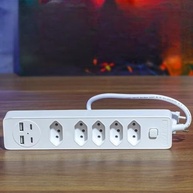 Régua de Energia Inteligente: 4 Tomadas, 2 USB e 2 Tipo-C com Cabo de 2m - Potência 2500W (Branco) - imagem 1