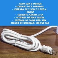 Régua de Energia Inteligente: 4 Tomadas, 2 USB-A, 2 USB-C e Cabo 2m - Branco - imagem 5