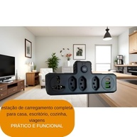 Adaptador de Tomada Inteligente: 4 Tomadas + 3 USB (Tipo C) Bivolt Universal - Preto - imagem 4