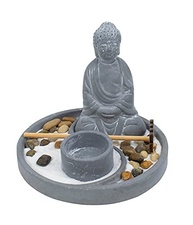 Buda Zen para Jardim Cinza 14x16cm - Estátua Decorativa para Ambientes Exteriores e Interiores - imagem 2