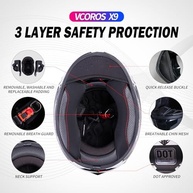 Capacete VCOROS X9 Completo com Viseira Solar Interna - Segurança e Estilo para Motociclistas (Vermelho Tempestade, M) - imagem 4