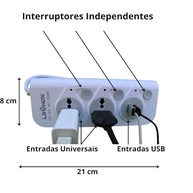 Extensão Elétrica Premium: 2 Tomadas Universais + 2 USB, Bivolt, 2m Cabo e Interruptores Individuais - imagem 4