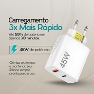 Carregador iPhone Super Turbo 45W: 2 Saídas USB-C/USB-A + Cabo Lightning Emborrachado Ultra Rápido (Certificado ANATEL) - imagem 3