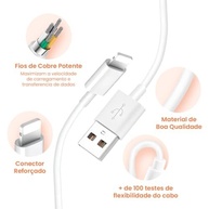 Cabo USB para Lightning Reforçado 1M, Compatível com iPhone 6 7 8 X Xs 11 Se 12 Xr 13 14 Pro Max – Carregamento Turbo e Transferência de Dados - imagem 4