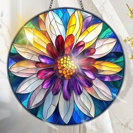 Suncatcher Acrílico Colorido - Decoração de Janela com Arco-Íris Dançante | Design de Vitral Impresso - imagem 2