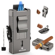 KEJIAR Isqueiro Maçarico para Charutos, Isqueiro Butano Recarregável À Prova de Vento com Cortador Em V para Charutos, Furador para Charutos, Suporte para Charutos, Intensificador de Tiragem de Charut - imagem 2