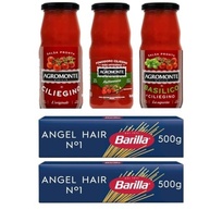 Kit 3 molhos Italianos (Sicilia) - AGROMONTE 100% Tomate CEREJA: Basilico, Puttanesca, Ciliegino 360g + 2 Macarrão N.1 ANGEL HAIR BARILLA 500g - imagem 2