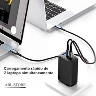 Carregador Turbo 65W 3 Saídas USB-C/USB para iPhone, iWatch, AirPods e Mais - Preto - imagem 3