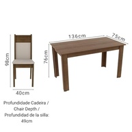 Conjunto de Sala de Jantar Madesa Jaíne - Mesa 6 Cadeiras em Madeira com Design Moderno - imagem 3