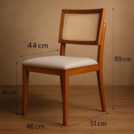 Kit 2 Cadeiras de Jantar em Madeira Maciça com Estofado em Linho Bege e Tela Sextavada - Design Atemporal e Conforto Duradouro - imagem 4