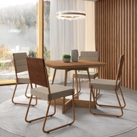 Conjunto de Sala de Jantar Charlotte com 4 Cadeiras Estofadas em Nogal - Design Moderno e Confortável - imagem 1
