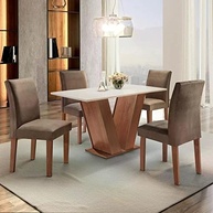 Conjunto Sala de Jantar Espanha Siena Móveis - Mesa 120cm + 4 Cadeiras Estofadas Chocolate - imagem 2