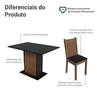 Conjunto Sala de Jantar com Mesa de Vidro e 4 Cadeiras Preto/Rústico - Camélia Madesa - imagem 5
