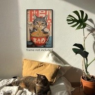 Arte de Parede Gato Japonês Vintage - Pôster Engraçado de Gato Preto com Ramen para Decoração Exclusiva - imagem 5