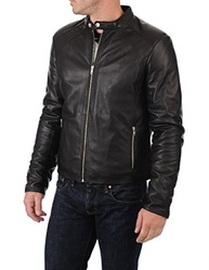 Jaqueta masculina de couro de cordeiro com motocicleta da Leather FARM, Preto, Large - imagem 3
