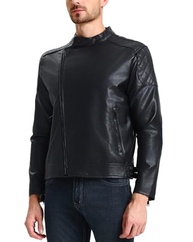 WULFUL Jaqueta masculina de couro, jaqueta bomber sintética para motociclista, lapela assimétrica, zíper e caimento justo, Preto - 010, GG - imagem 3