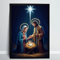 Quadro Decorativo Nascimento de Jesus - Moldura Preta A4 - Arte Religiosa Natalina - imagem 2
