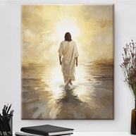 Arte de Parede Cristã - Jesus Andando na Água | Tela Decorativa com Verso Bíblico | 20x25cm - imagem 1