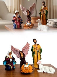 Presépio de Natal com Figuras em Resina - José, Maria, Jesus, Anjo e Ovelha - 5 Peças Detalhadas - imagem 1